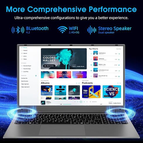 Laptop, 17.3 inch Laptops, 8GB RAM 256GB ROM, Celeron Quad-core Processor(up to 2.6 GHz), Dual Band 5G WiFi, 8000mAh Battery, 2 * USB 3.2, BT4.2, Type-C, 512GB Expansion, Gray in Saudi Arabia