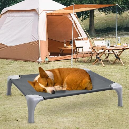 سرير كلب خارجي مع حقيبة محمولة، سرير كلب مرتفع سهل التجميع للكلاب الصغيرة والمتوسطة الحجم، سرير كلب مرتفع مع أقدام صديقة للحيوانات الأليفة، شبكة مسامية للتخييم أو السفر، رمادي داكن in Saudi Arabia