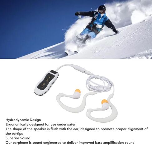 مشغل MP3 مقاوم للماء للسباحة، سماعات رأس مقاومة للماء مع سلك طويل، MP3 مقاوم للماء للسباحة تحت الماء، تأثير صوتي، دورة كاملة، 8 جيجابايت (8 جيجابايت) in Saudi Arabia