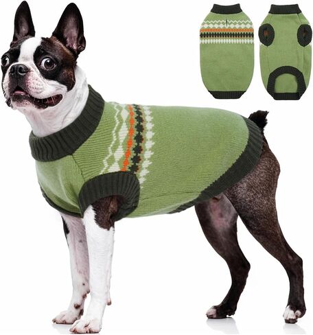 Kuoser Dog Sweater, Small Dog Sweater, Dog Sweaters for Small Dogs Girl Boy, Thermal Puppy Christmas Sweater Knitwear, Cold Weather Pet Winter Pullover Sweatshirt Apparel with Leash Hole, Green XS in Saudi Arabia