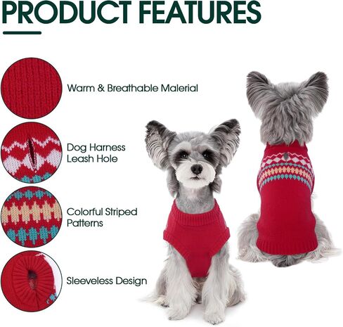 Kuoser Dog Sweater, Small Dog Sweater, Dog Sweaters for Small Dogs Girl Boy, Thermal Puppy Christmas Sweater Knitwear, Cold Weather Pet Winter Pullover Sweatshirt Apparel with Leash Hole, Green XS in Saudi Arabia