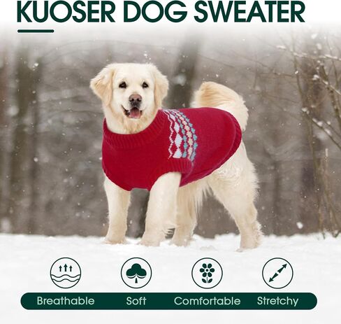 Kuoser Dog Sweater, Small Dog Sweater, Dog Sweaters for Small Dogs Girl Boy, Thermal Puppy Christmas Sweater Knitwear, Cold Weather Pet Winter Pullover Sweatshirt Apparel with Leash Hole, Green XS in Saudi Arabia