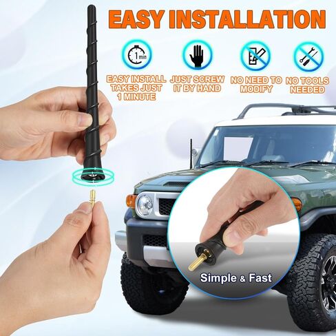 Black Spiral Antenna Replacement 7 Inch Compatible with Toyota Tundra Tacoma FJ Cruiser 1995-2023 Flexible Rubber Antenna Car Accessories for FM AM Radio Reception in Saudi Arabia