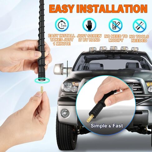 استبدال هوائي حلزوني أسود 7 بوصة متوافق مع Toyota Tundra Tacoma FJ Cruiser 1995-2023 هوائي مطاطي مرن ملحقات السيارة لاستقبال راديو FM AM in Kuwait