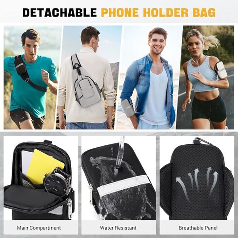 Sling Bag for Men Women, Crossbody Sling Backpack with Detachable Phone Holder Bag Crossbody Shoulder Bag Chest Bag for Hiking Travel Cycling Running, Gray in Kuwait