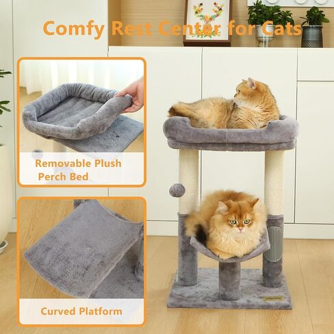Cat Tree Tower for Indoor Cats，Cat Scratching Post Made with 100% Natural Sisal， Featuring Super Cozy Perch and Cat Platform for Kittens and Cats(Light Grey) in Saudi Arabia