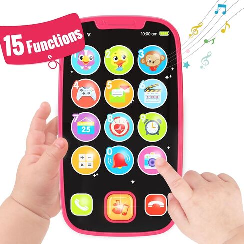 BABYFUNY Baby Toys 12-18 Months Toys for 1 Year Old Boy Gifts, 15 Functions Baby Boy Kids Toy Phone with Music & Lights, Baby Toys 6 to 12 Months 1 Year Old Toys for 1 + Year Old Boy Girl - Blue Cyan in Saudi Arabia