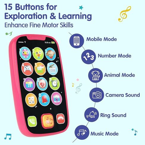 BABYFUNY Baby Toys 12-18 Months Toys for 1 Year Old Boy Gifts, 15 Functions Baby Boy Kids Toy Phone with Music & Lights, Baby Toys 6 to 12 Months 1 Year Old Toys for 1 + Year Old Boy Girl - Blue Cyan in Saudi Arabia