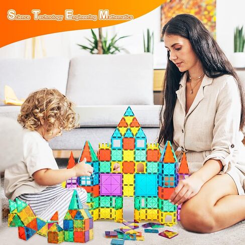 Bmag 130PCS Magnetic Tiles Building Blocks, 3D Magnet Blocks Construction Playboards for Kids Toddlers, Educational STEM Preschool Toys for Boys Girls with 2 Cars in Saudi Arabia
