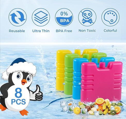 Cooler Ice Packs for Lunch Boxes 8 Pack Slim Ice Packs,Space Saving Reusable Ice Packs for Coolers or Lunch Boxes, Quick Freeze Long Lasting Small Coolers Freezer Packs for Outdoor in Kuwait