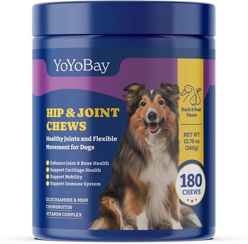 Joint Supplement for Dogs - Glucosamine for Dogs, with Chondroitin, MSM - Dog Pain Relief Anti-Inflammatory, Support Hip & Joint Health, Mobility - 180 Soft Chews, Duck & Pear Flavor in Kuwait