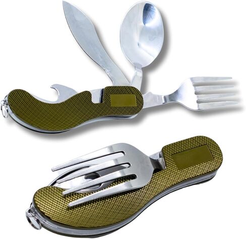 Stainless Steel Camping Cutlery and Kitchen Utensil Set - Prepper Gear and Supplies for Camping Cooking, Silverware, Sporks, Knives, Survival Gear, and Travel Utensils. (Jaguar Black) in Kuwait