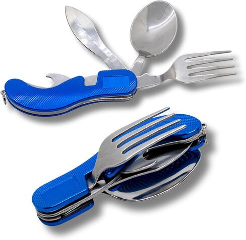 Stainless Steel Camping Cutlery and Kitchen Utensil Set - Prepper Gear and Supplies for Camping Cooking, Silverware, Sporks, Knives, Survival Gear, and Travel Utensils. (Jaguar Black) in Kuwait