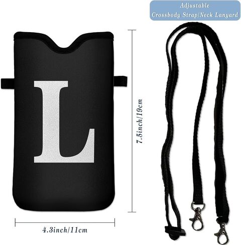 Men Women Universal Neoprene Cell Phone Pouch Sleeve 7.5 X 4.3 in Smart Mobile Protection Case Bag with Crossbody Strap/Neck Lanyard Privacy Case Covers Letter A in Kuwait
