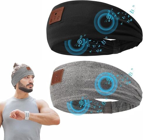2-Pack Sleep Headphones Bluetooth Headband, 2024 New Headband Headphones with Ultra-Thin Speakers, Band Headphones for Side Sleepers, Running, Insomniac, Travel, Meditation（Black&Grey） in Saudi Arabia