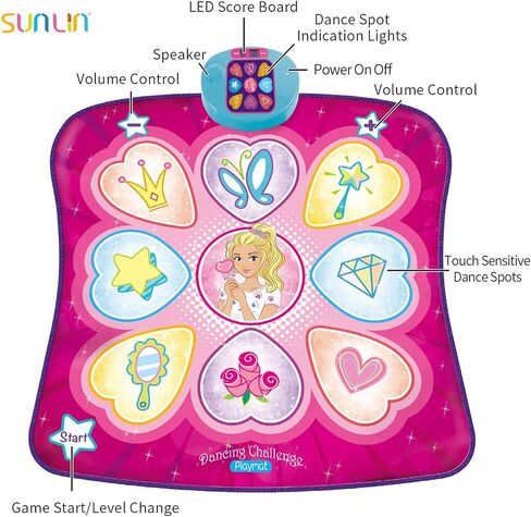SUNLIN Dance Mat Toys for Girls Ages 3-10 | Dance Pad with LED Lights, Adjustable Volume, 9 Built-in Music, 7 Game Modes, 5 Challenge Levels | Christmas Birthday Gifts for 3 4 5 6 7 8+ Years Old Girl in Saudi Arabia