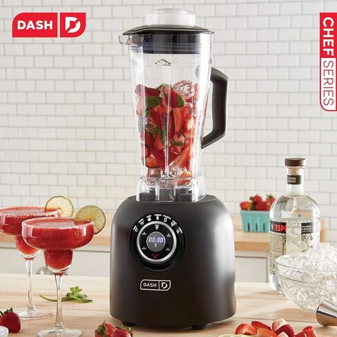 Dash Chef Series 64 oz Blender with with Stainless Steel Blades + Digital Display for Coffee Drinks, Frozen Cocktails, Smoothies, Soup, Fondue & More, 1400-Watt - Matte Black in Saudi Arabia