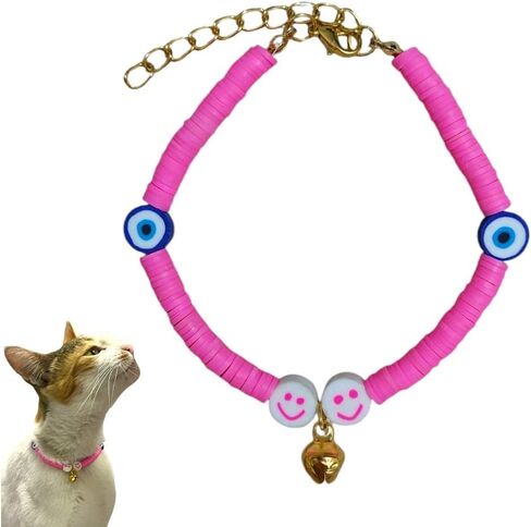HADESS Cat Collar with Bell, Evil Eye Beads for Girls and Boys Cats, soft dough beads, Adjustable Collar for Small and Large Cats, Small Breed Dogs in Saudi Arabia