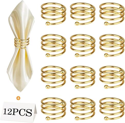 حلقات مناديل من الفولاذ المقاوم للصدأ، حوامل حلقات مناديل معدنية، حامل Yimerlen، أبازيم منديل لعشاء العائلة، الزفاف، الحفلات (أعط بطاقات شكر الاسم) حلزوني فضي 12 قطعة in Kuwait