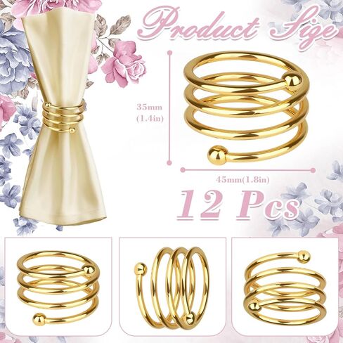 حلقات مناديل من الفولاذ المقاوم للصدأ، حوامل حلقات مناديل معدنية، حامل Yimerlen، أبازيم منديل لعشاء العائلة، الزفاف، الحفلات (أعط بطاقات شكر الاسم) حلزوني فضي 12 قطعة in Kuwait