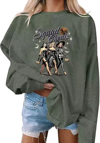 VKEGNIO Halloween Sweatshirt Women Horror Movie Pumpkin Coffee Graphic Sweatshirts Halloween Shirts Fall Crewneck Sweatshirt in Saudi Arabia