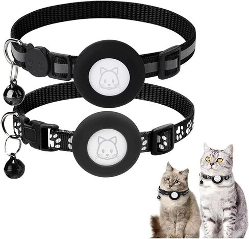 Airtag Cat Collars, 2Pack Reflective Personalized Air Tag Cat Collar with Breakaway Safety Buckle and Bell, Adjustable Cat Collar with Airtag Holder for Small Pets Black in Saudi Arabia
