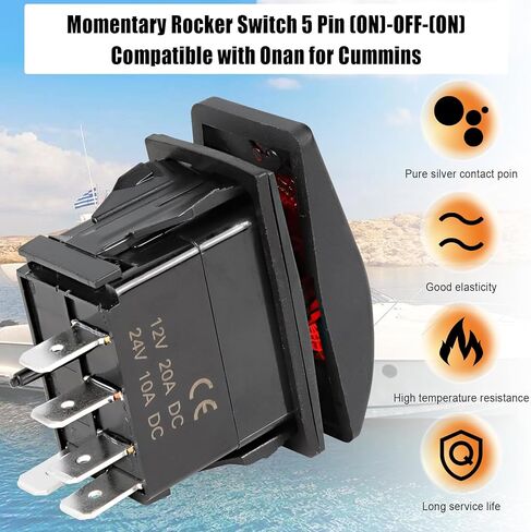 مفتاح الروك 5 دبوس (ON)-Off-(ON)، 308-1062 مفتاح تشغيل عن بعد متوافق مع Onan لمولدات البنزين Cummins، مضاء بضوء مؤشر، مع خط 5 دبابيس in Kuwait