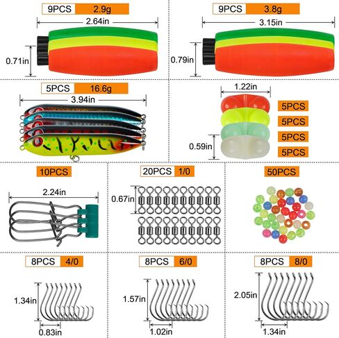 Catfishing Tackle Making Kit Catfish Rig Accessories, 110/148pcs Santee Rig Catfishing Tackle with Catfish Floats Catfish Rattles Peg Floats Hooks Swivels Sinker Slides Catfishing Equipment in Kuwait