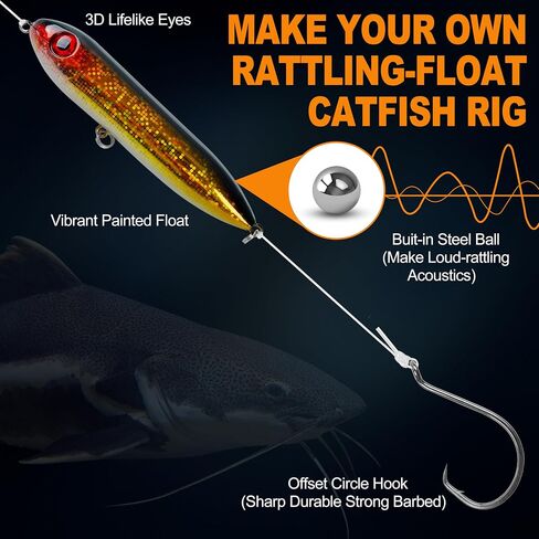 Catfishing Tackle Making Kit Catfish Rig Accessories, 110/148pcs Santee Rig Catfishing Tackle with Catfish Floats Catfish Rattles Peg Floats Hooks Swivels Sinker Slides Catfishing Equipment in Kuwait
