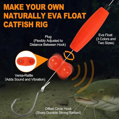 Catfishing Tackle Making Kit Catfish Rig Accessories, 110/148pcs Santee Rig Catfishing Tackle with Catfish Floats Catfish Rattles Peg Floats Hooks Swivels Sinker Slides Catfishing Equipment in Kuwait