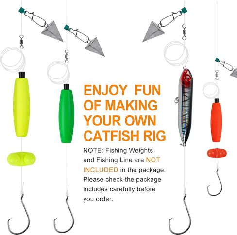Catfishing Tackle Making Kit Catfish Rig Accessories, 110/148pcs Santee Rig Catfishing Tackle with Catfish Floats Catfish Rattles Peg Floats Hooks Swivels Sinker Slides Catfishing Equipment in Kuwait