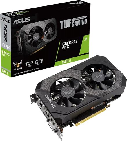 بطاقة رسومات ASUS TUF Gaming NVIDIA GeForce GTX 1660 Ti EVO TOP Edition (PCIe 3.0، 6GB GDDR6، سرعة ذاكرة 14 جيجابت في الثانية، HDMI 2.0b، DisplayPort 1.4، مادة تشحيم من الدرجة الفضائية، تصميم مضغوط، GPU Tweak II) in Saudi Arabia