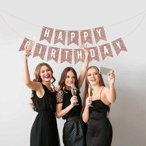 لافتة «Happy Birthday» مربوطة مسبقاً - لا يمكن صنعها بنفسك - لافتة ذهبية لامعة لحفلات اعياد الميلاد - اكليل مربوط مسبقًا على خيوط بطول 6 قدم - ديكورات وديكورات حفلات عيد الميلاد الذهبية. هل ذكرنا نو in Kuwait