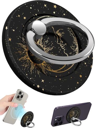 Phone Ring Holder Compatible with MagSafe - Magnetic Phone Grip for Women Cute Removable Finger Ring Grip Stand Adjustable Accessories for iPhone 16 15 14 13 Pro Max Plus, Sun Moon in Saudi Arabia