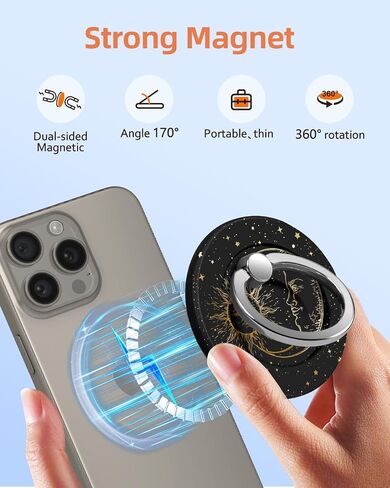 Phone Ring Holder Compatible with MagSafe - Magnetic Phone Grip for Women Cute Removable Finger Ring Grip Stand Adjustable Accessories for iPhone 16 15 14 13 Pro Max Plus, Sun Moon in Saudi Arabia