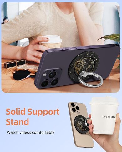 Phone Ring Holder Compatible with MagSafe - Magnetic Phone Grip for Women Cute Removable Finger Ring Grip Stand Adjustable Accessories for iPhone 16 15 14 13 Pro Max Plus, Sun Moon in Saudi Arabia