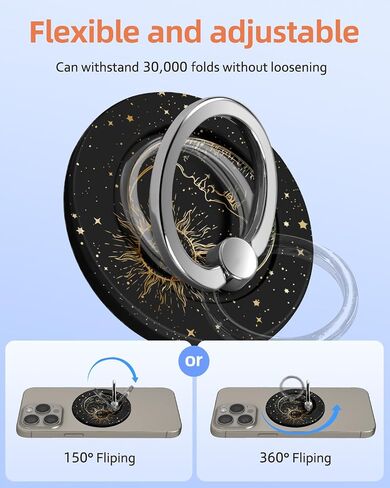 Phone Ring Holder Compatible with MagSafe - Magnetic Phone Grip for Women Cute Removable Finger Ring Grip Stand Adjustable Accessories for iPhone 16 15 14 13 Pro Max Plus, Sun Moon in Saudi Arabia