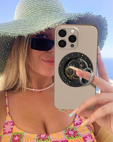 Phone Ring Holder Compatible with MagSafe - Magnetic Phone Grip for Women Cute Removable Finger Ring Grip Stand Adjustable Accessories for iPhone 16 15 14 13 Pro Max Plus, Sun Moon in Saudi Arabia