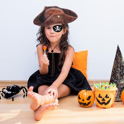 D-Fokes 2 Pieces Pirate Hat Skull Print Pirate Captain Costume Cap - Pirate Accessories Funny Party Hat for Caribbean Fancy Dress with Eye Patch in Saudi Arabia