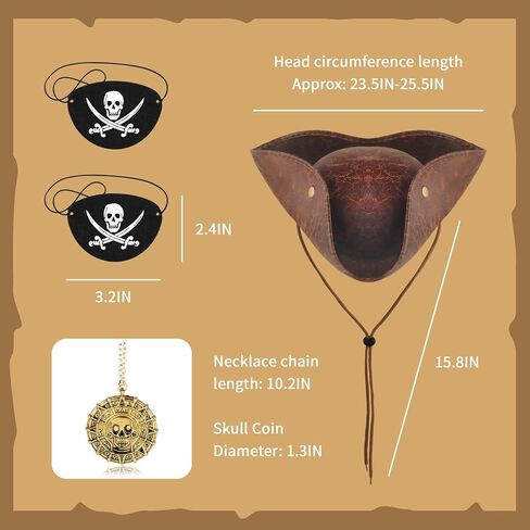 D-Fokes 2 Pieces Pirate Hat Skull Print Pirate Captain Costume Cap - Pirate Accessories Funny Party Hat for Caribbean Fancy Dress with Eye Patch in Saudi Arabia
