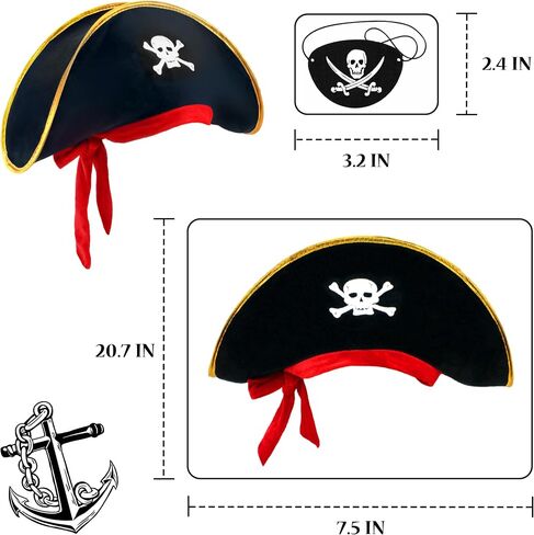 D-Fokes 2 Pieces Pirate Hat Skull Print Pirate Captain Costume Cap - Pirate Accessories Funny Party Hat for Caribbean Fancy Dress with Eye Patch in Saudi Arabia