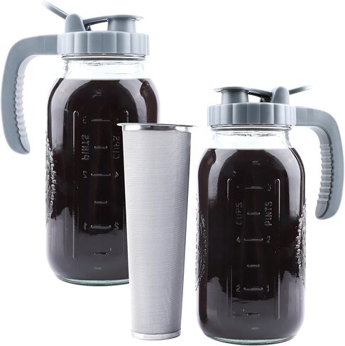 Cold Brew Coffee Maker 64 OZ Mason Jar Cold Brew Pitcher With Infuser 2 Quart Wide Mouth Iced Coffee Maker With Pour Spout Lid And Handle Half Gallon Airtight & Leakproof Pitcher For Fridge in Saudi Arabia