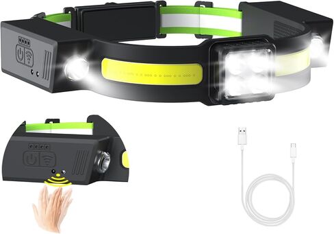 AlpsWolf Ultra-Light Bright LED Headlamp, Rechargeable 1-Pack with White Red Light Headlight, Water Resistant and Motion Sensor Head Lamp, High-Performance for Fishing Camping and Dark Environment in Saudi Arabia