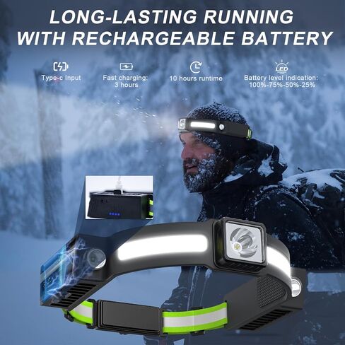 AlpsWolf Ultra-Light Bright LED Headlamp, Rechargeable 1-Pack with White Red Light Headlight, Water Resistant and Motion Sensor Head Lamp, High-Performance for Fishing Camping and Dark Environment in Saudi Arabia