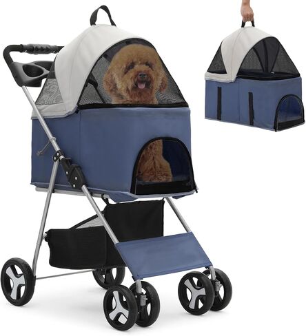 MoNiBloom 3 in 1 Foldable Pet Stroller for Small & Medium Dogs, Detachable Carrier, Car Seat, Push Button Entry, 4-Wheel Jogger for Pets up to 33 lbs, Black in Kuwait