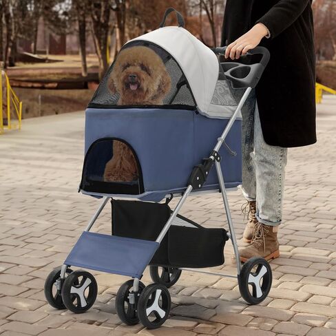 MoNiBloom 3 in 1 Foldable Pet Stroller for Small & Medium Dogs, Detachable Carrier, Car Seat, Push Button Entry, 4-Wheel Jogger for Pets up to 33 lbs, Black in Kuwait