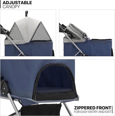 MoNiBloom 3 in 1 Foldable Pet Stroller for Small & Medium Dogs, Detachable Carrier, Car Seat, Push Button Entry, 4-Wheel Jogger for Pets up to 33 lbs, Black in Kuwait