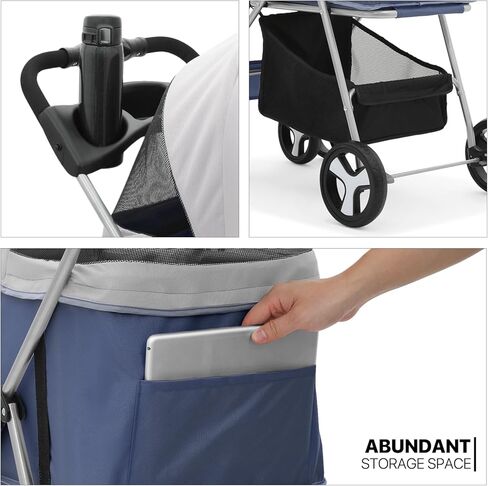 MoNiBloom 3 in 1 Foldable Pet Stroller for Small & Medium Dogs, Detachable Carrier, Car Seat, Push Button Entry, 4-Wheel Jogger for Pets up to 33 lbs, Black in Kuwait