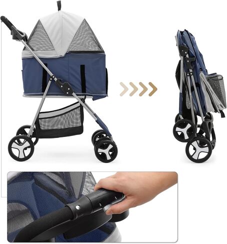 MoNiBloom 3 in 1 Foldable Pet Stroller for Small & Medium Dogs, Detachable Carrier, Car Seat, Push Button Entry, 4-Wheel Jogger for Pets up to 33 lbs, Black in Kuwait