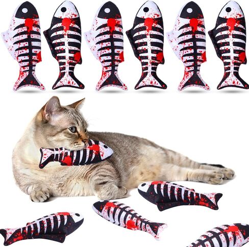 6 Pcs Halloween Cat Catnip Toys Cat Chew Toys Fish Bone Cat Toys Cats Chew Bloody Toys Kitten Stuff Draw Cats Resistant Teething Plush Toys for Cat Home Kitten Boredom Relief in Saudi Arabia